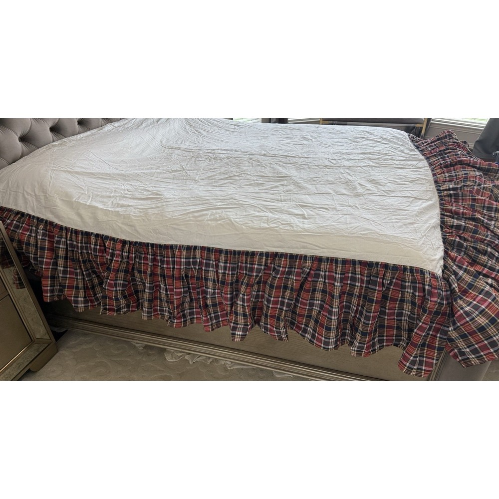 Ralph Lauren Red Navy Plaid Bed Skirt - Picture 2 of 12